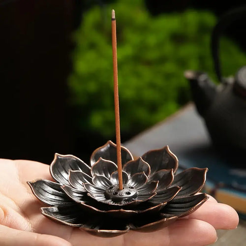 Lotus Incense Holder — Bronze Alloy | Meditation & Aromatherapy Burner