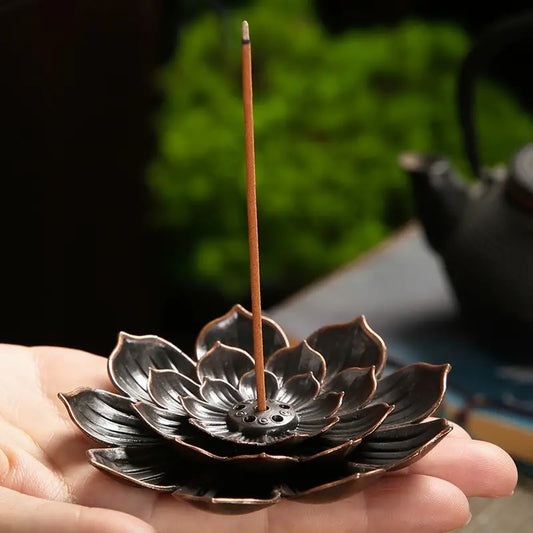 Lotus Incense Holder — Bronze Alloy | Meditation & Aromatherapy Burner