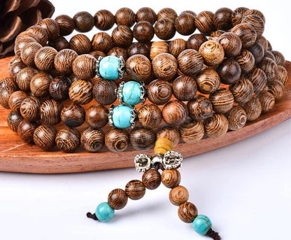 Buddhist Natural Wood Prayer Bead Bracelet, 108 Mala Beads