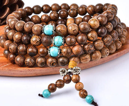 Buddhist Natural Wood Prayer Bead Bracelet, 108 Mala Beads