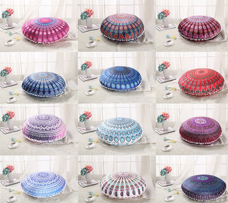 Colorful Mandala Round Floor Pillow 'Cover' for Meditation