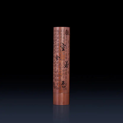 Heart Sutra Brass Incense Tube — Engraved Zen Calligraphy | Premium Antique Finish