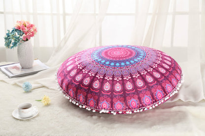 Colorful Mandala Round Floor Pillow 'Cover' for Meditation