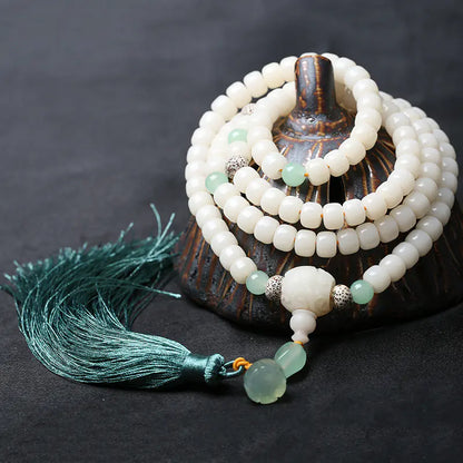 Natural White Bodhi Seed Bracelet - 108 Mala beads with Tassel