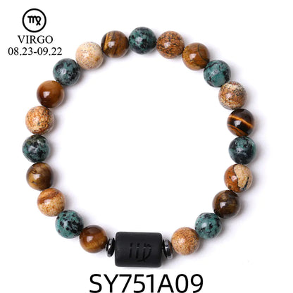 Handcrafted Zodiac Bracelet – Natural Tiger Eye & Agate | Unisex Astrology Jewelry Gift