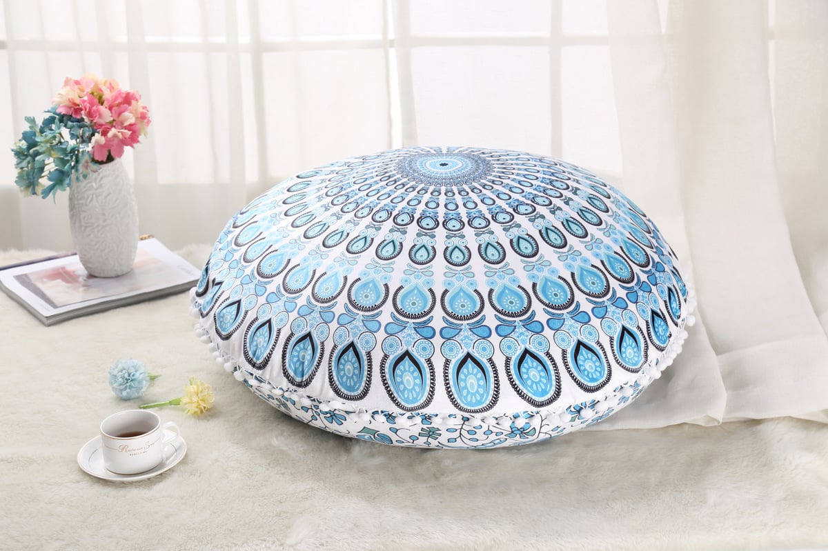 Colorful Mandala Round Floor Pillow 'Cover' for Meditation