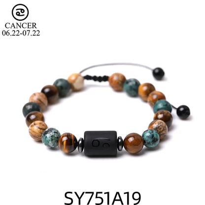 Handcrafted Zodiac Bracelet – Natural Tiger Eye & Agate | Unisex Astrology Jewelry Gift
