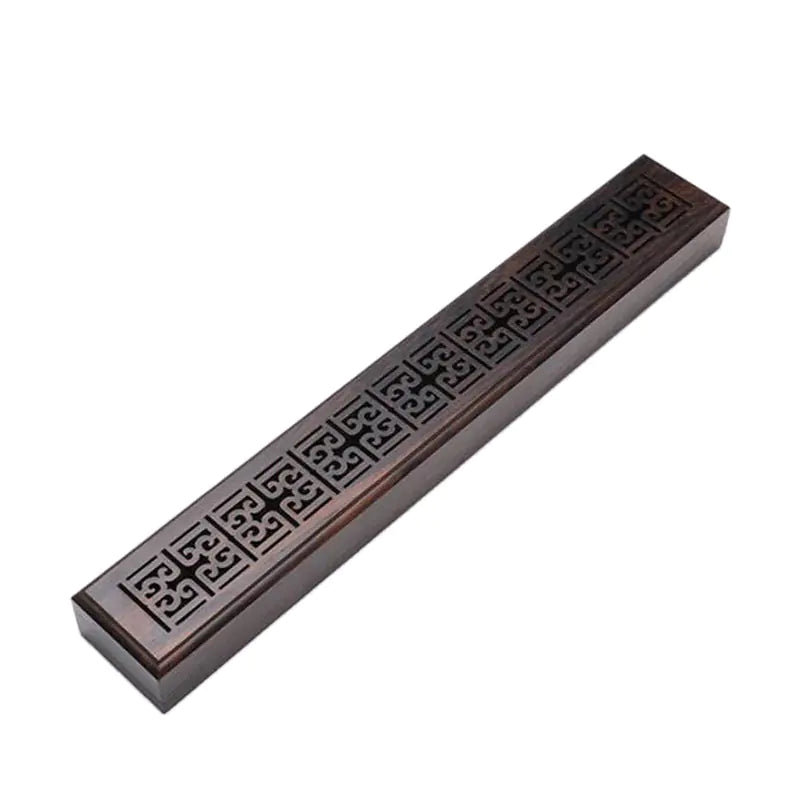 Dark Sandalwood Incense Box & Burner — 5 Artisan Carved Patterns | Buddhist-Inspired Design