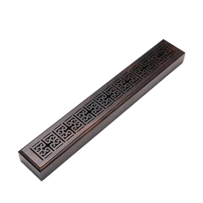 Dark Sandalwood Incense Box & Burner — 5 Artisan Carved Patterns | Buddhist-Inspired Design