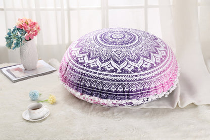 Colorful Mandala Round Floor Pillow 'Cover' for Meditation