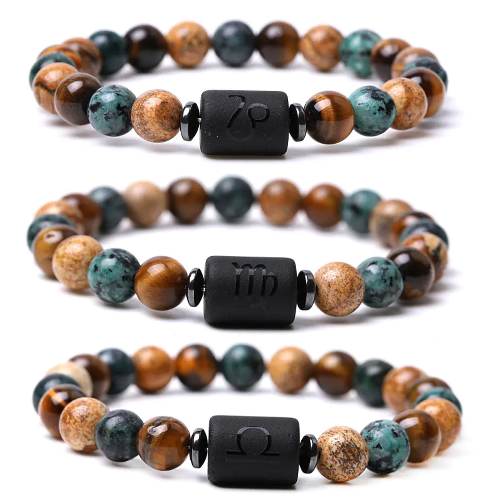 Handcrafted Zodiac Bracelet – Natural Tiger Eye & Agate | Unisex Astrology Jewelry Gift