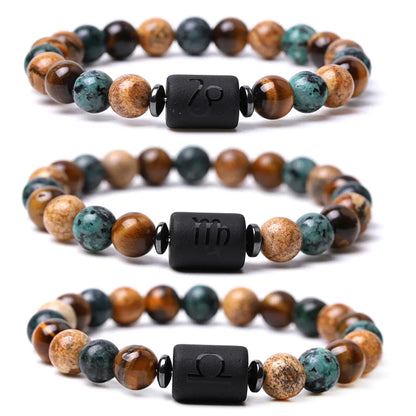 Handcrafted Zodiac Bracelet – Natural Tiger Eye & Agate | Unisex Astrology Jewelry Gift