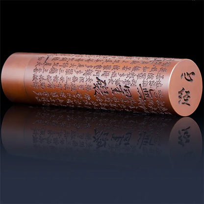 Heart Sutra Brass Incense Tube — Engraved Zen Calligraphy | Premium Antique Finish