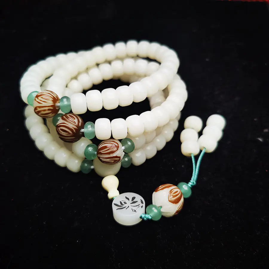 White Jade Bodhi Root 108-Piece Bracelet