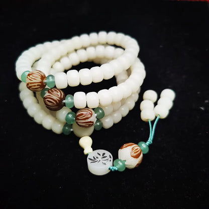 White Jade Bodhi Root 108-Piece Bracelet