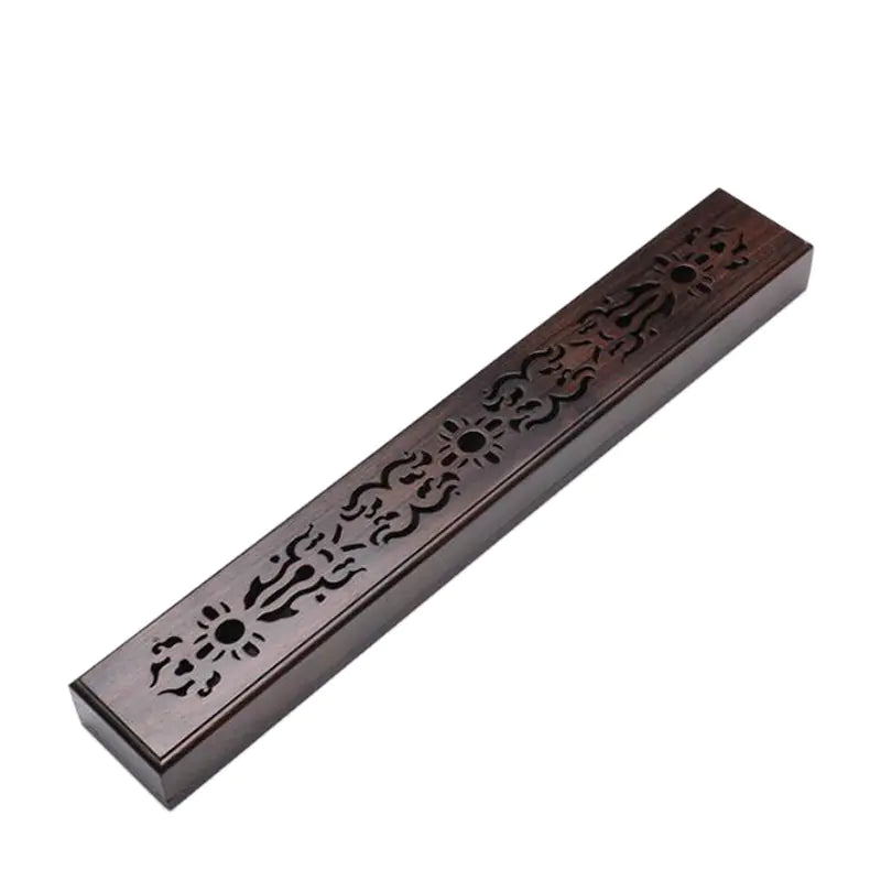 Dark Sandalwood Incense Box & Burner — 5 Artisan Carved Patterns | Buddhist-Inspired Design