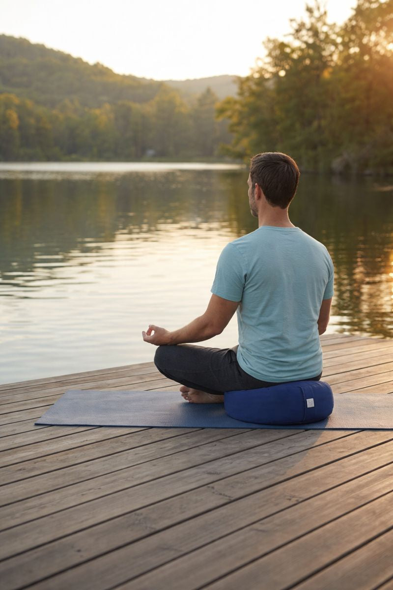 Beans ZAFU - Meditation Floor Cushion - Round Navy Cotton Zen Yoga - Made in USA - Organic Buckwheat Hulls