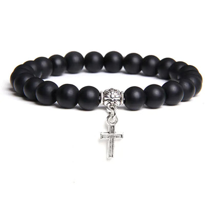 Volcanic Rock and Black Agate Beaded Bracelet for Men & Women