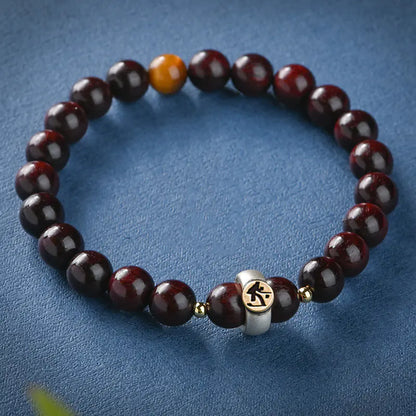 Buddhist Red Sandalwood Bracelet with Silver Mantra