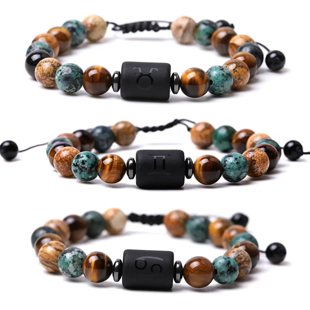 Handcrafted Zodiac Bracelet – Natural Tiger Eye & Agate | Unisex Astrology Jewelry Gift