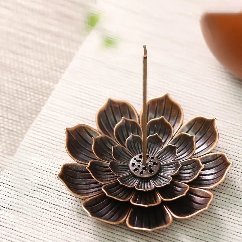Lotus Incense Holder — Bronze Alloy | Meditation & Aromatherapy Burner