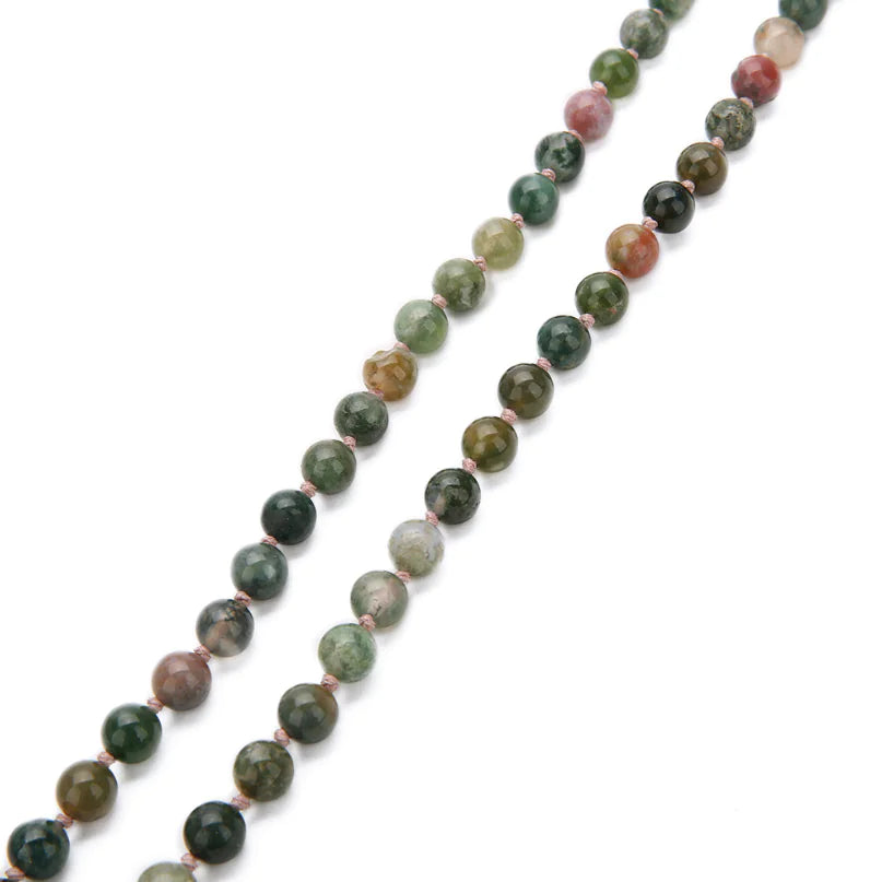Buddha Head 108 Bead Mala Necklace - Handcrafted Agate