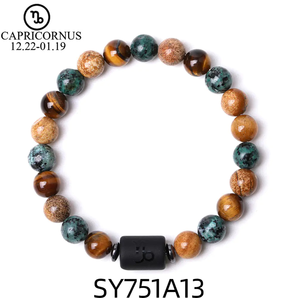 Handcrafted Zodiac Bracelet – Natural Tiger Eye & Agate | Unisex Astrology Jewelry Gift
