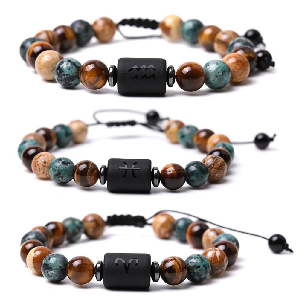 Handcrafted Zodiac Bracelet – Natural Tiger Eye & Agate | Unisex Astrology Jewelry Gift