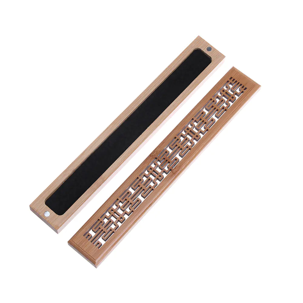 Bamboo Incense Burner & Ash Catcher — 4 Carved Patterns | Minimalist Zen Design