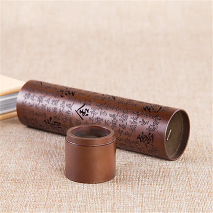 Heart Sutra Brass Incense Tube — Engraved Zen Calligraphy | Premium Antique Finish