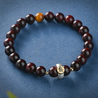 Buddhist Red Sandalwood Bracelet with Silver Mantra