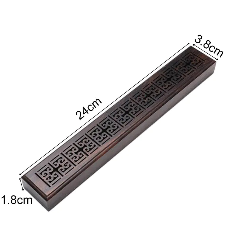 Dark Sandalwood Incense Box & Burner — 5 Artisan Carved Patterns | Buddhist-Inspired Design
