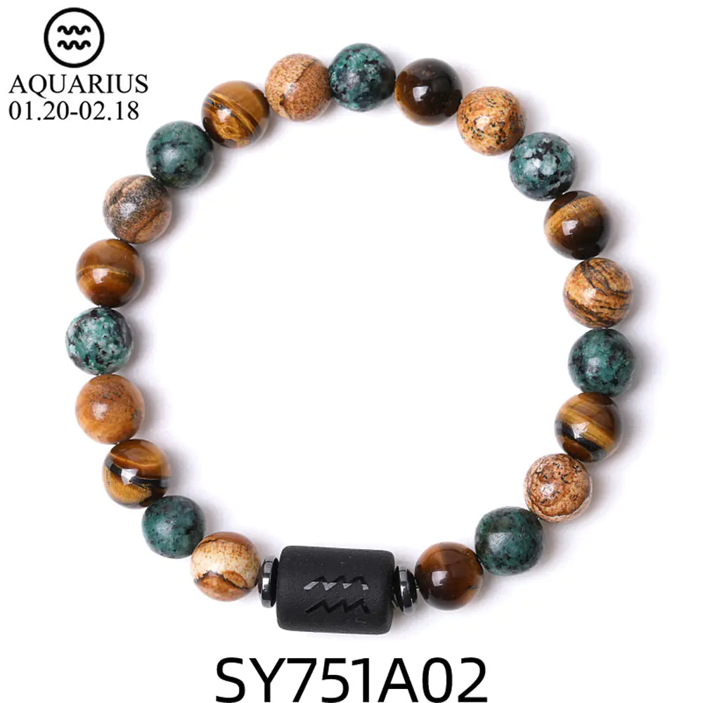 Handcrafted Zodiac Bracelet – Natural Tiger Eye & Agate | Unisex Astrology Jewelry Gift