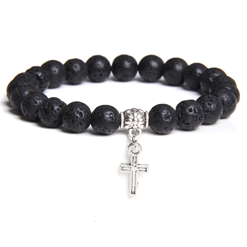 Volcanic Rock and Black Agate Beaded Bracelet for Men & Women