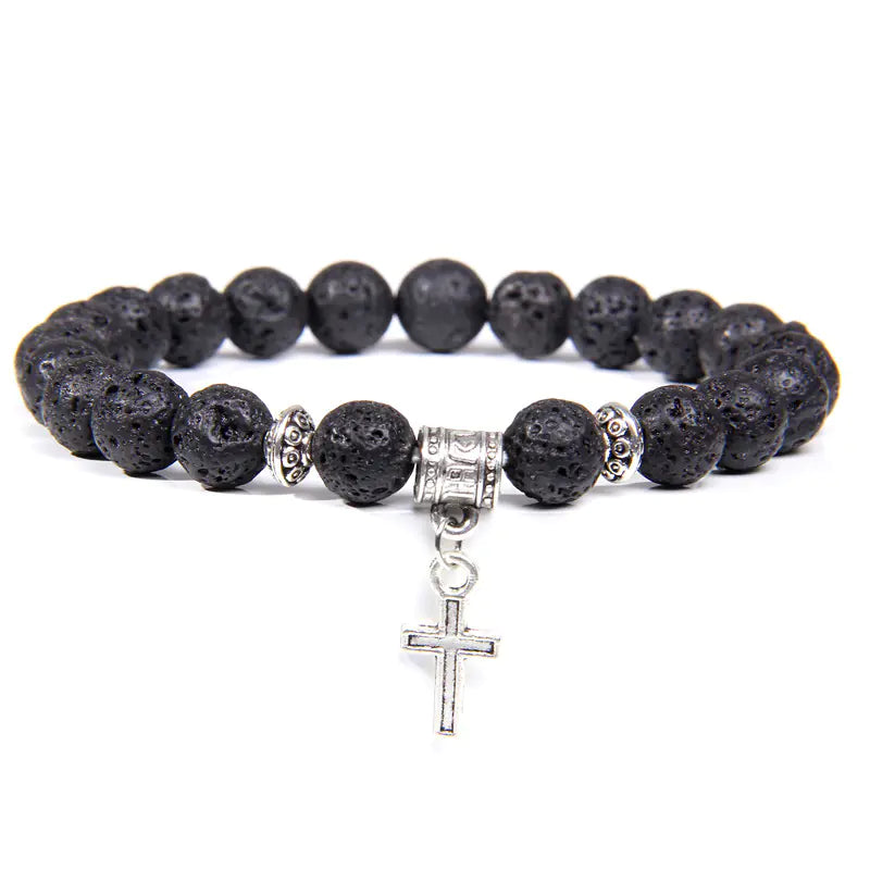 Volcanic Rock and Black Agate Beaded Bracelet for Men & Women
