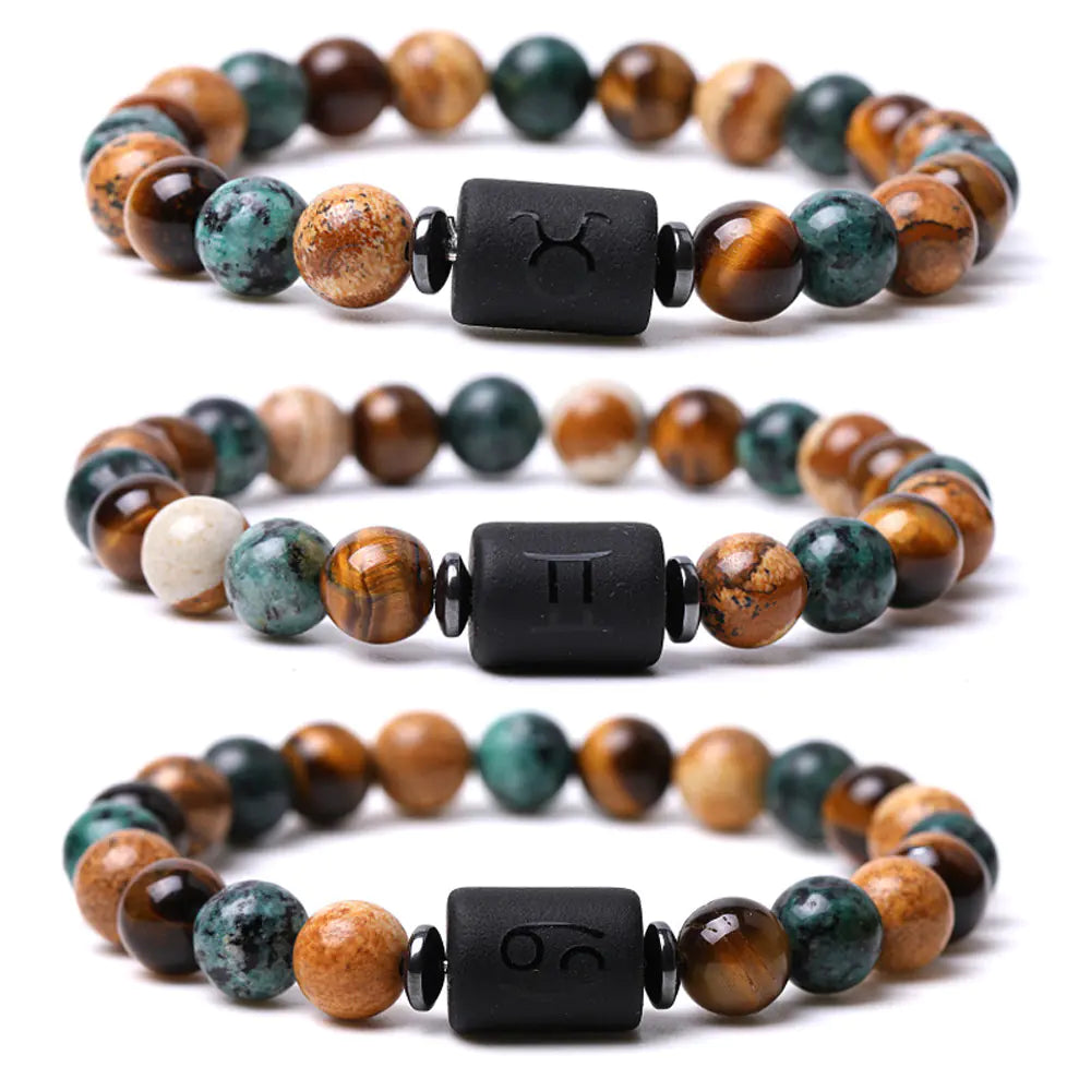 Handcrafted Zodiac Bracelet – Natural Tiger Eye & Agate | Unisex Astrology Jewelry Gift