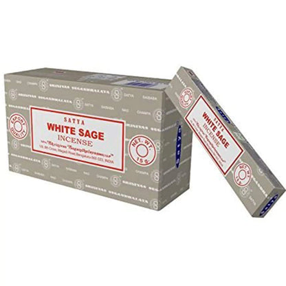 Satya Nag Champa White Sage Incense Sticks — 12-Pack (180g Total) | Bulk Value Set