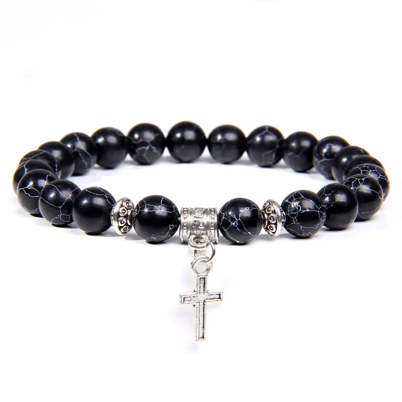 Volcanic Rock and Black Agate Beaded Bracelet for Men & Women