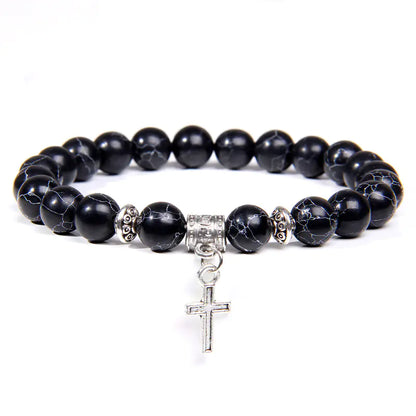 Volcanic Rock and Black Agate Beaded Bracelet for Men & Women