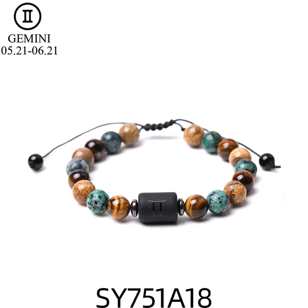 Handcrafted Zodiac Bracelet – Natural Tiger Eye & Agate | Unisex Astrology Jewelry Gift