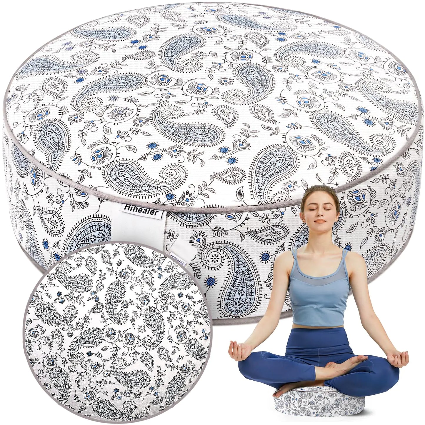 Hihealer Zafu Meditation Cushion with Traditional Tibetan Buckwheat Filling