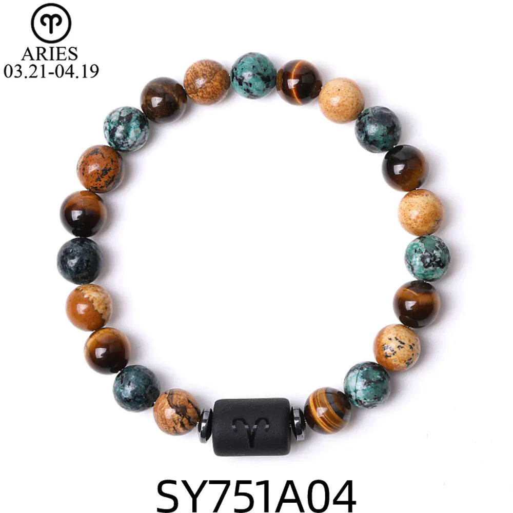 Handcrafted Zodiac Bracelet – Natural Tiger Eye & Agate | Unisex Astrology Jewelry Gift