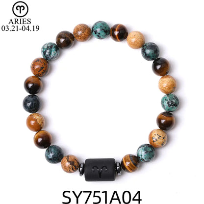 Handcrafted Zodiac Bracelet – Natural Tiger Eye & Agate | Unisex Astrology Jewelry Gift