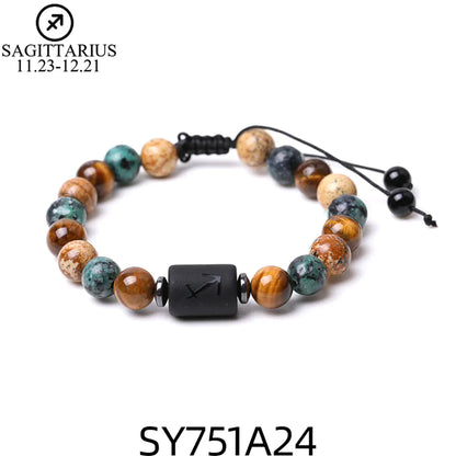 Handcrafted Zodiac Bracelet – Natural Tiger Eye & Agate | Unisex Astrology Jewelry Gift