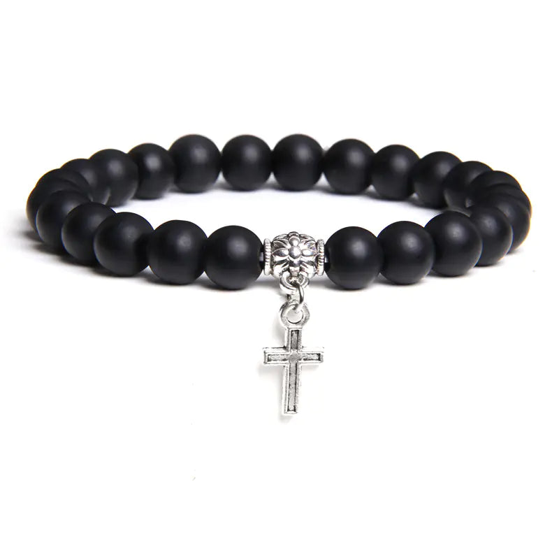Volcanic Rock and Black Agate Beaded Bracelet for Men & Women