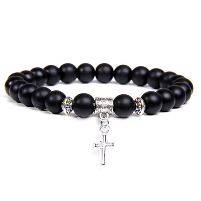 Volcanic Rock and Black Agate Beaded Bracelet for Men & Women