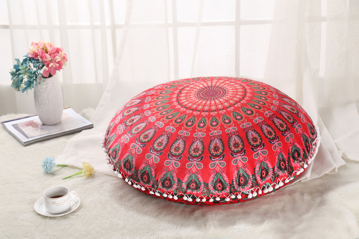 Colorful Mandala Round Floor Pillow 'Cover' for Meditation