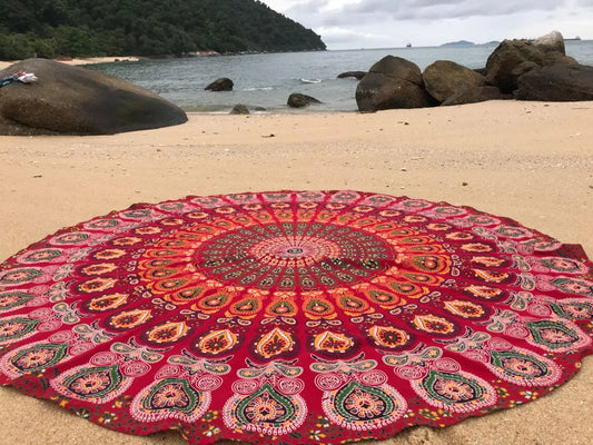 Raajsee Mandala Beach Tapestry - Boho Beach Blanket - Indian Cotton Throw