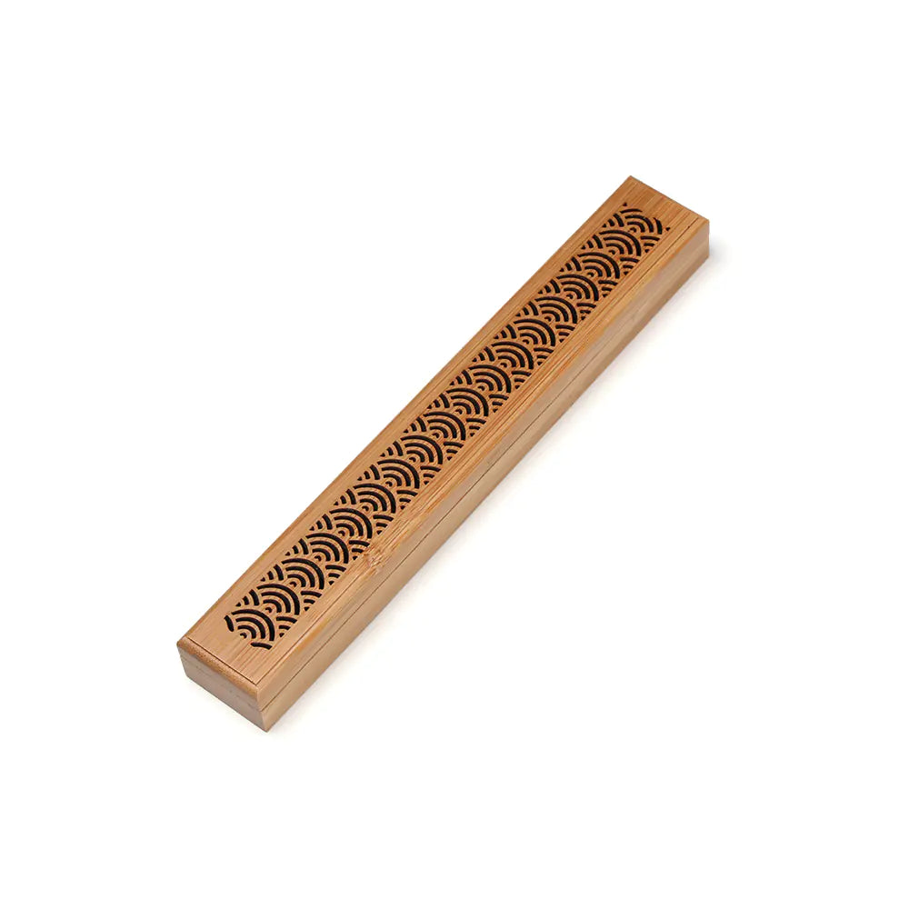 Bamboo Incense Burner & Ash Catcher — 4 Carved Patterns | Minimalist Zen Design