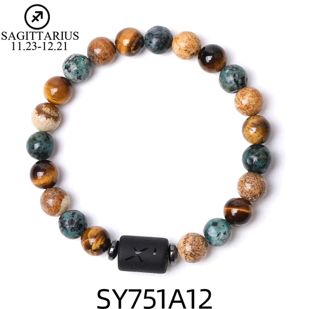 Handcrafted Zodiac Bracelet – Natural Tiger Eye & Agate | Unisex Astrology Jewelry Gift